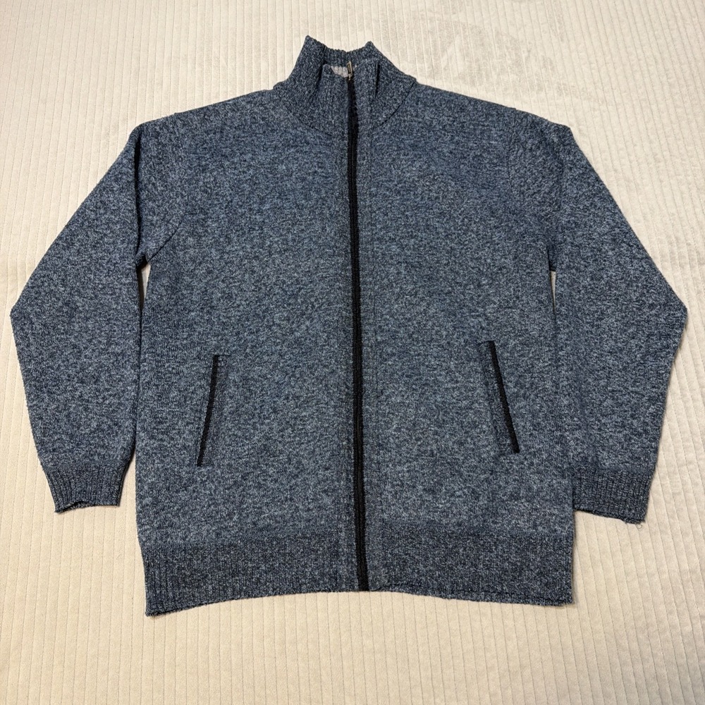 Yeokou Men's Size XL Blue Tweed Cashmere/Wool Blend Zip Up Sweater/Cardigan